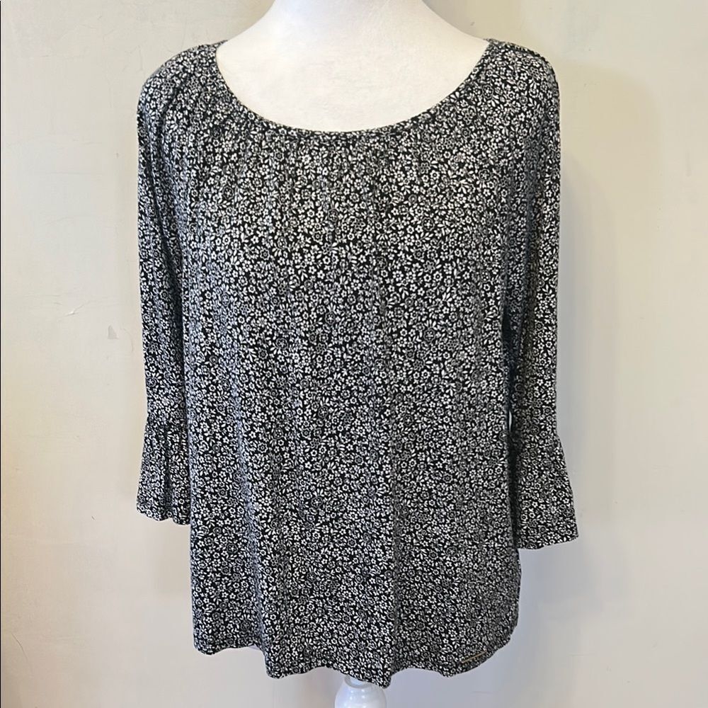 Michael Michael Kors  Black and White floral Women's Blouse Size L EUC